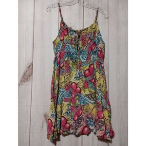 XoXo Dress Ladies Large Tattoo Mini Spaghetti Strap Pink Yellow Y2K Gauze Babydo